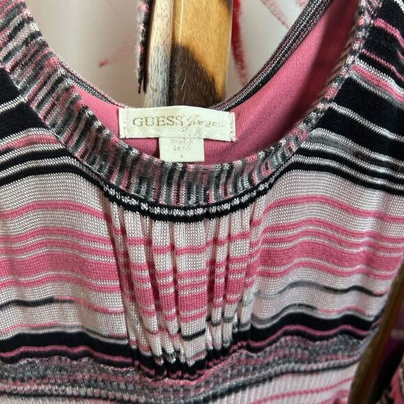 Guess Jeans Y2K Pink Striped Crochet Long Sleeve Dress L - Picture 4 of 16